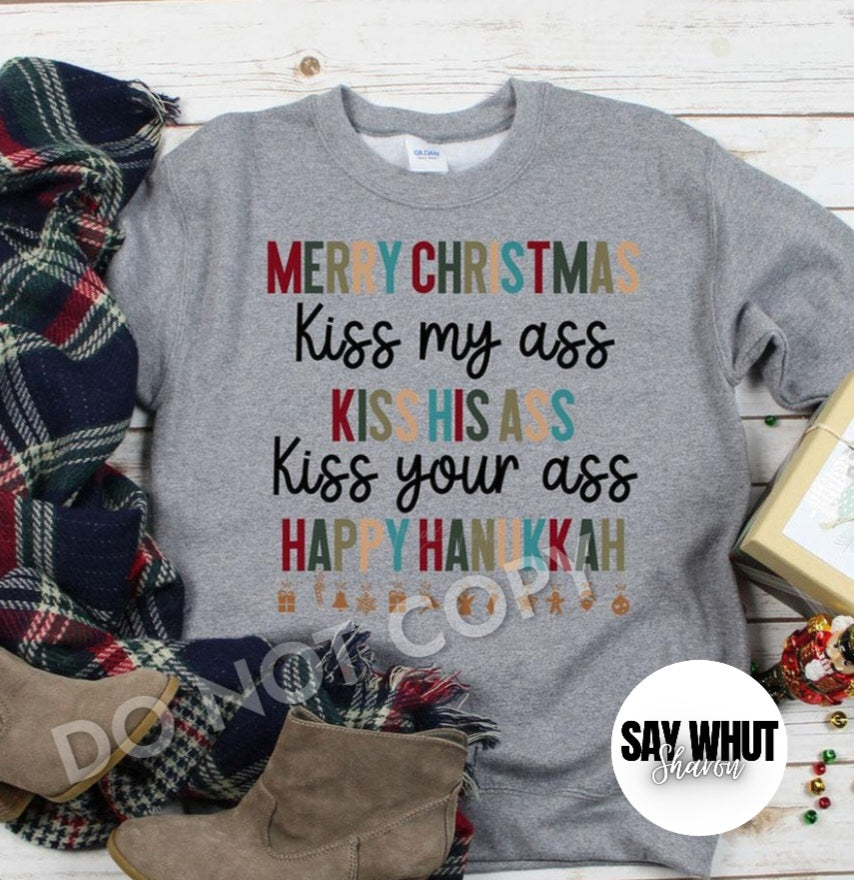 Merry Christmas Kiss My Ass SWEATSHIRT SPORT GRAY