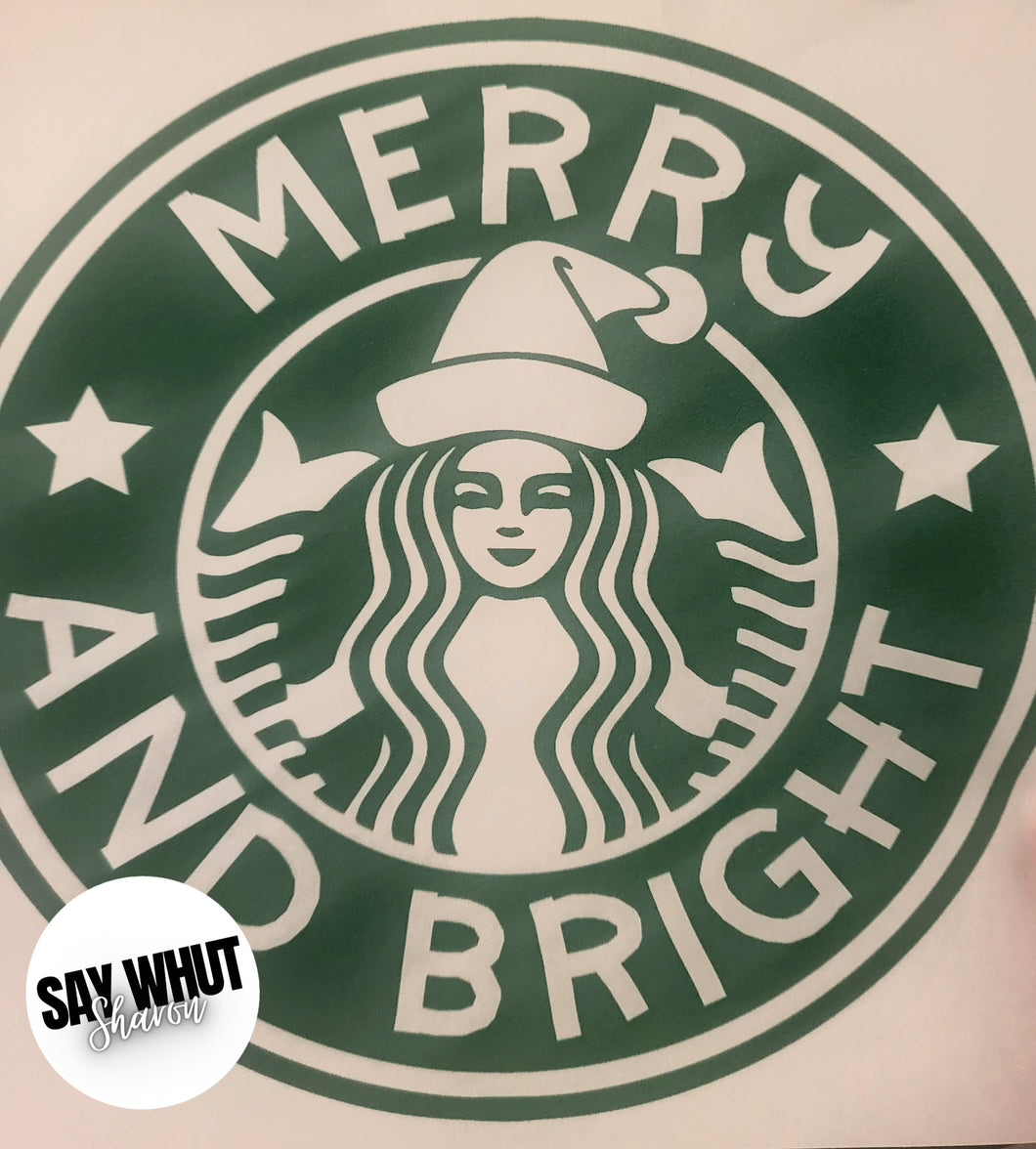 Merry And Bright Green Font/Gray Tshirt